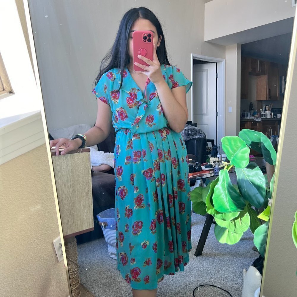 St. Gall Vintage Blue Floral Midi Dress S​​​​​​​​​​​​​​​​​​​​​